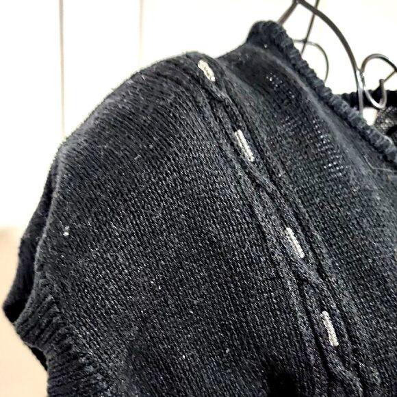 VINTAGE 80s SHENANIGANS Grandmacore Sweater Black sz Medium silver applique knit - Picture 7 of 12